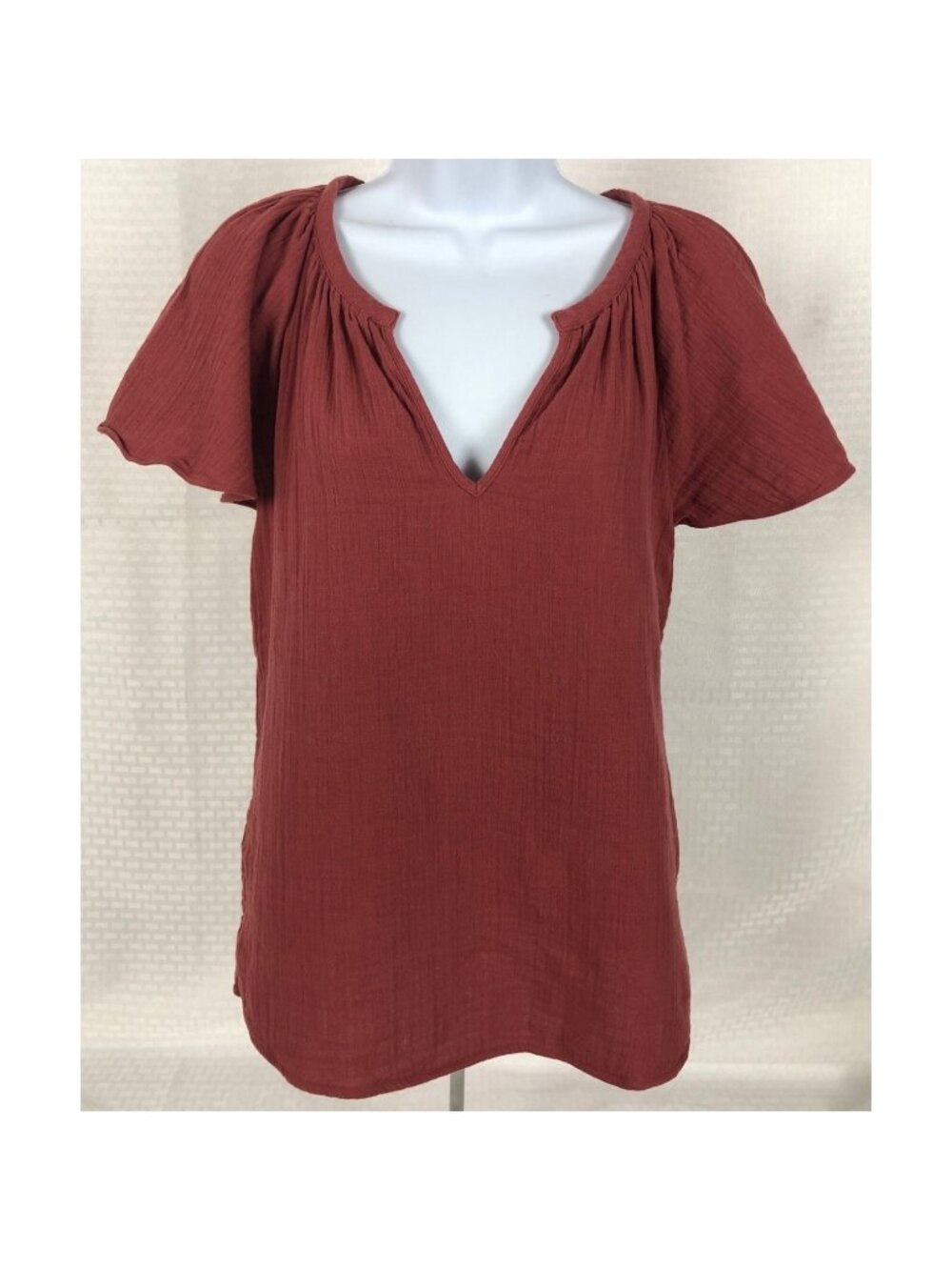 Loft Outlet Womens Top Size XS Redish Brown Short Sleeves V neck Blouse